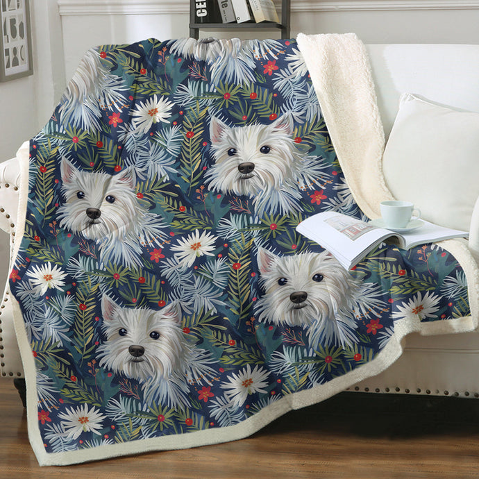 Winter Garden Westie Christmas Soft Warm Fleece Blanket-Blanket-Blankets, Christmas, Dog Dad Gifts, Dog Mom Gifts, Home Decor, West Highland Terrier-1