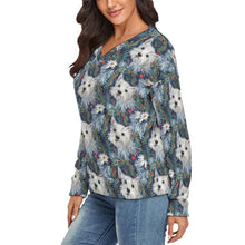 Load image into Gallery viewer, Winter Garden Westie Women&#39;s V-Neck Christmas Sweater-Apparel-Apparel,Christmas,Dog Mom Gifts,Sweater,Sweatshirt,West Highland Terrier-2