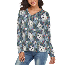 Load image into Gallery viewer, Winter Garden Westie Women&#39;s V-Neck Christmas Sweater-Apparel-Apparel,Christmas,Dog Mom Gifts,Sweater,Sweatshirt,West Highland Terrier-4