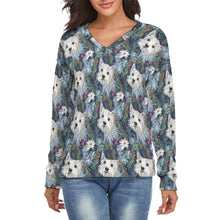 Load image into Gallery viewer, Winter Garden Westie Women&#39;s V-Neck Christmas Sweater-Apparel-Apparel,Christmas,Dog Mom Gifts,Sweater,Sweatshirt,West Highland Terrier-S-White7-1