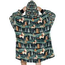 Load image into Gallery viewer, Winter Village Basset Hounds Christmas Blanket Hoodie-Blanket-Apparel, Basset Hound, Blanket Hoodie, Blankets, Dog Mom Gifts-ONE SIZE-2