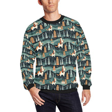 Load image into Gallery viewer, Winter Village Basset Hounds Christmas Fuzzy Sweatshirt for Men-Apparel-Apparel, Basset Hound, Christmas, Dog Dad Gifts, Sweatshirt-S-1