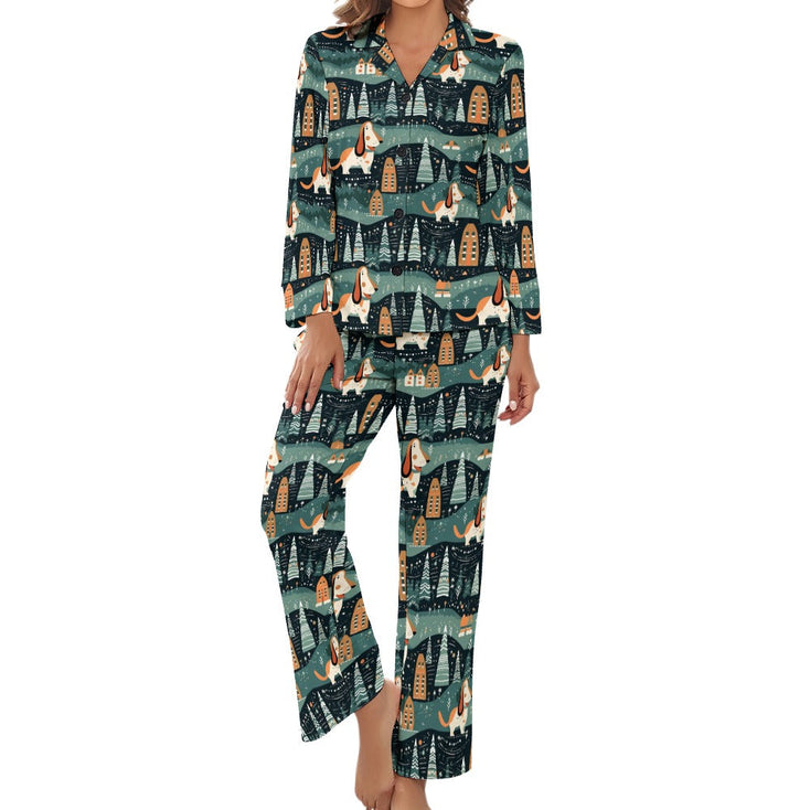 Winter Village Basset Hounds Christmas Pajamas Set for Women-Pajamas-Apparel, Basset Hound, Christmas, Dog Mom Gifts, Pajamas-4