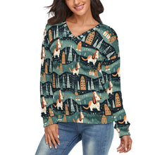 Load image into Gallery viewer, Winter Village Basset Hounds Women&#39;s V-Neck Christmas Sweater-Apparel-Apparel,Basset Hound,Christmas,Dog Mom Gifts,Sweater,Sweatshirt-1