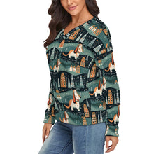 Load image into Gallery viewer, Winter Village Basset Hounds Women&#39;s V-Neck Christmas Sweater-Apparel-Apparel,Basset Hound,Christmas,Dog Mom Gifts,Sweater,Sweatshirt-3