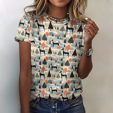 Winter Whimsy Greyhounds Christmas Womens Cotton T Shirt 4 360x