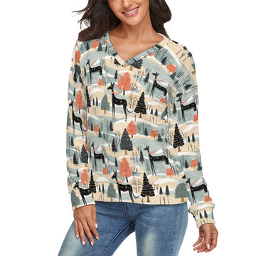 Winter Whimsy Greyhounds Womens V Neck Christmas Sweater 360x