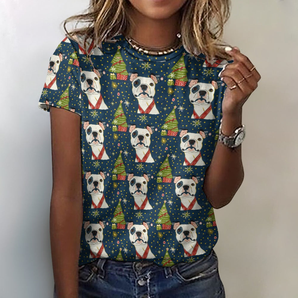 Winter Whimsy Pit Bull Christmas Womens Cotton T Shirt