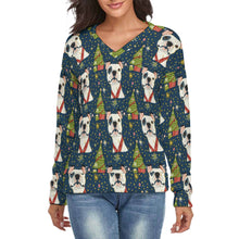 Load image into Gallery viewer, Winter Whimsy Pit Bull Women&#39;s V-Neck Christmas Sweater-Apparel-Apparel,Christmas,Dog Mom Gifts,Pit Bull,Sweater,Sweatshirt-S-White6-1