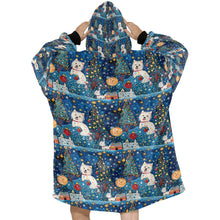 Load image into Gallery viewer, Winter Whimsy Westies Christmas Blanket Hoodie-Blanket-Apparel, Blanket Hoodie, Blankets, Christmas, Dog Mom Gifts, West Highland Terrier-ONE SIZE-2