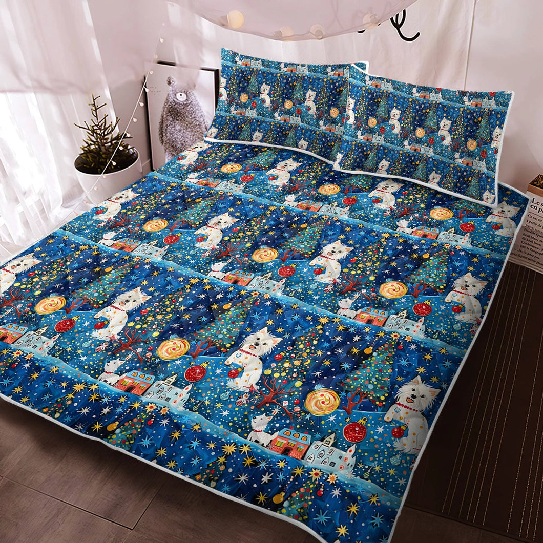 Winter Whimsy Westies Christmas Quilted Blanket or Bedding Set-Bedding-Bedding, Blankets, Christmas, Home Decor, West Highland Terrier-Twin-Only Quilt-2