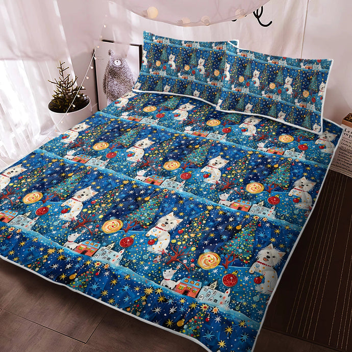 Winter Whimsy Westies Christmas Quilted Blanket or Bedding Set-Bedding-Bedding, Blankets, Christmas, Home Decor, West Highland Terrier-1