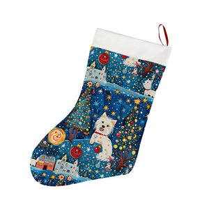 Winter Whimsy Westies Christmas Stocking-Christmas Ornament-Christmas, Home Decor, West Highland Terrier-26X42CM-White2-1