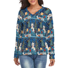 Load image into Gallery viewer, Winter Whimsy Westies Women's V-Neck Christmas Sweater-Apparel-Apparel,Christmas,Dog Mom Gifts,Sweater,Sweatshirt,West Highland Terrier-S-White7-1