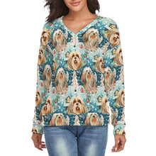 Load image into Gallery viewer, Winter Whiskers Shih Tzu Women's V-Neck Christmas Sweater-Apparel-Apparel,Christmas,Dog Mom Gifts,Shih Tzu,Sweater,Sweatshirt-S-White2-1