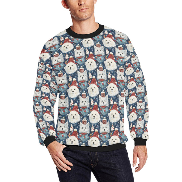 Winter Wonderland American Eskie Christmas Fuzzy Sweatshirt for Men-Apparel-American Eskimo Dog, Apparel, Christmas, Dog Dad Gifts, Sweatshirt-S-1