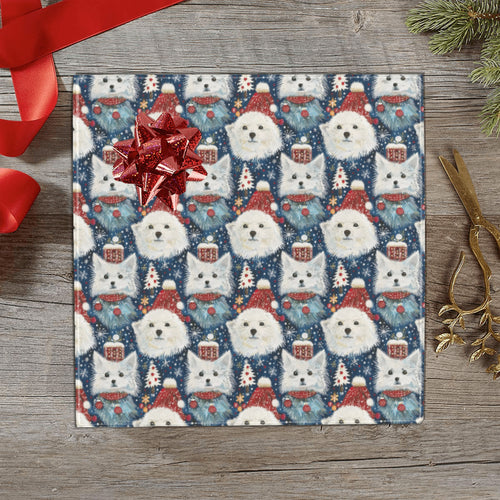 Winter Wonderland American Eskie Christmas Gift Wrapping Paper - 2 Rolls-Christmas Ornament-American Eskimo Dog,Christmas,Wrapping Paper-1