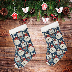 Winter Wonderland American Eskie Christmas Stocking-Christmas Ornament-American Eskimo Dog, Christmas, Home Decor-26X42CM-White-2