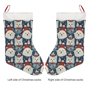 Winter Wonderland American Eskie Christmas Stocking-Christmas Ornament-American Eskimo Dog, Christmas, Home Decor-26X42CM-White-3