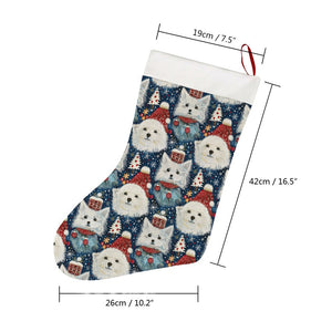 Winter Wonderland American Eskie Christmas Stocking-Christmas Ornament-American Eskimo Dog, Christmas, Home Decor-26X42CM-White-4