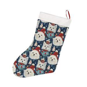 Winter Wonderland American Eskie Christmas Stocking-Christmas Ornament-American Eskimo Dog, Christmas, Home Decor-26X42CM-White-1