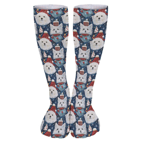 Winter Wonderland American Eskie Christmas Women's Breathable Holiday Socks-Accessories-Accessories, American Eskimo Dog, Christmas, Dog Mom Gifts, Socks-One Size-1