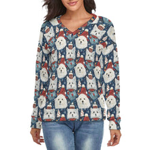 Load image into Gallery viewer, Winter Wonderland American Eskie Women&#39;s V-Neck Christmas Sweater-Apparel-American Eskimo Dog,Apparel,Christmas,Dog Mom Gifts,Sweater,Sweatshirt-S-2