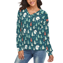 Load image into Gallery viewer, Winter Wonderland Bichon Frise Women's V-Neck Christmas Sweater-Apparel-Apparel,Bichon Frise,Christmas,Dog Mom Gifts,Sweater,Sweatshirt-1