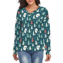 Load image into Gallery viewer, Winter Wonderland Bichon Frise Women's V-Neck Christmas Sweater-Apparel-Apparel,Bichon Frise,Christmas,Dog Mom Gifts,Sweater,Sweatshirt-S-2
