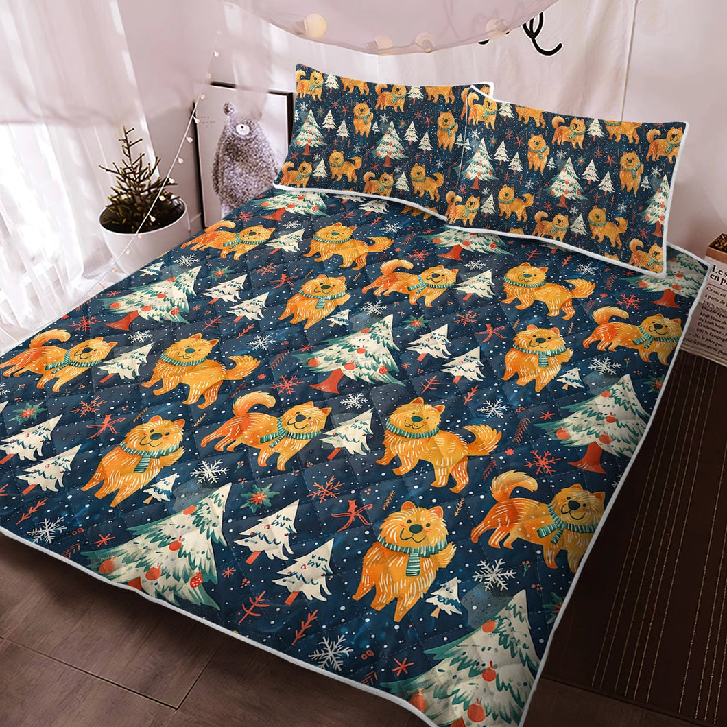 Winter Wonderland Chow Chow Christmas Quilt Blanket Bedding Set-Bedding-Bedding, Blankets, Chow Chow, Christmas, Home Decor-Twin-Only Quilt-2