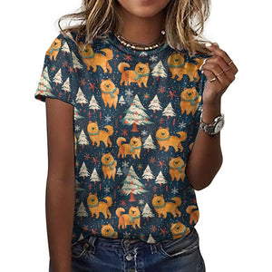 Winter Wonderland Chow Chow Christmas Women's Cotton T-Shirt-Apparel-Apparel, Chow Chow, Christmas, Dog Mom Gifts, T Shirt-2XS-White8-1