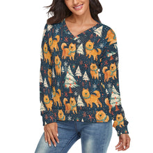 Load image into Gallery viewer, Winter Wonderland Chow Chow Women's V-Neck Christmas Sweater-Apparel-Apparel,Chow Chow,Christmas,Dog Mom Gifts,Sweater,Sweatshirt-2