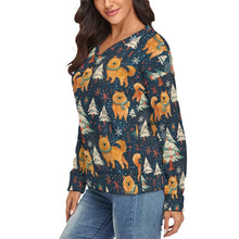 Load image into Gallery viewer, Winter Wonderland Chow Chow Women's V-Neck Christmas Sweater-Apparel-Apparel,Chow Chow,Christmas,Dog Mom Gifts,Sweater,Sweatshirt-3