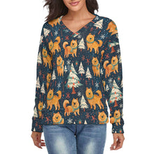 Load image into Gallery viewer, Winter Wonderland Chow Chow Women's V-Neck Christmas Sweater-Apparel-Apparel,Chow Chow,Christmas,Dog Mom Gifts,Sweater,Sweatshirt-S-White-1