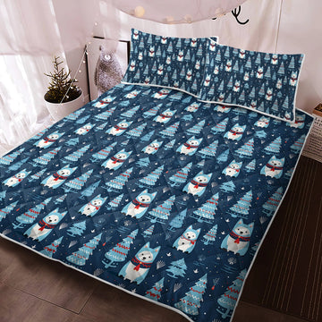 Winter Wonderland Husky Christmas Quilt Blanket Bedding Set 360x
