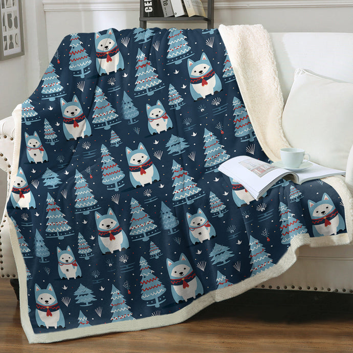 Winter Wonderland Husky Christmas Soft Warm Fleece Blanket-Blanket-Blankets, Christmas, Dog Dad Gifts, Dog Mom Gifts, Home Decor, Siberian Husky-1