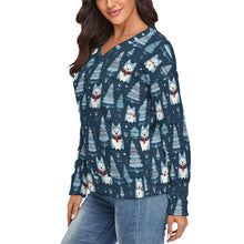 Load image into Gallery viewer, Winter Wonderland Husky Women's V-Neck Christmas Sweater-Apparel-Apparel,Christmas,Dog Mom Gifts,Siberian Husky,Sweater,Sweatshirt-3