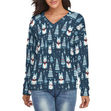 Load image into Gallery viewer, Winter Wonderland Husky Women's V-Neck Christmas Sweater-Apparel-Apparel,Christmas,Dog Mom Gifts,Siberian Husky,Sweater,Sweatshirt-S-2