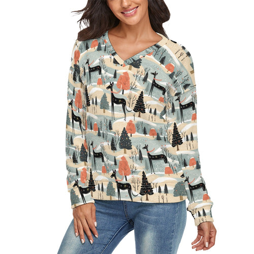 Wintry Wonderland Great Dane’s Women's V-Neck Christmas Sweater-Apparel-Apparel,Christmas,Dog Mom Gifts,Great Dane,Sweater,Sweatshirt-3