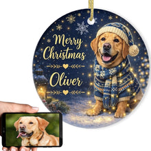 Load image into Gallery viewer, Yellow Labrador Christmas Ornament - Cozy Winter Pet Portrait Design - Personalize with Photo and Name-Christmas Ornament-Christmas,Christmas Ornament,Personalize Artwork-1