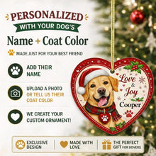 Load image into Gallery viewer, Yellow Labrador Christmas Ornament - Love &amp; Joy Heart Shaped Portrait - Personalized with Name-Christmas Ornament-Christmas,Labrador,Personalize Artwork-2