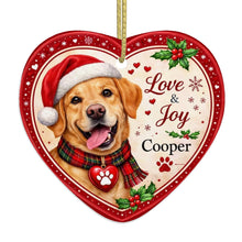 Load image into Gallery viewer, Yellow Labrador Christmas Ornament - Love &amp; Joy Heart Shaped Portrait - Personalized with Name-Christmas Ornament-Christmas,Labrador,Personalize Artwork-4