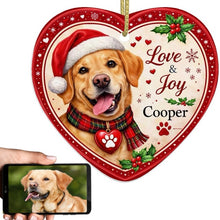 Load image into Gallery viewer, Yellow Labrador Christmas Ornament - Love &amp; Joy Heart Shaped Portrait - Personalized with Name-Christmas Ornament-Christmas,Labrador,Personalize Artwork-1