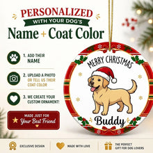 Load image into Gallery viewer, Yellow Labrador Christmas Ornament - Personalized Whimsical Holiday Cartoon Art Design - with Name-Christmas Ornament-Christmas,Labrador,Personalize Artwork-2