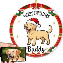 Load image into Gallery viewer, Yellow Labrador Christmas Ornament - Personalized Whimsical Holiday Cartoon Art Design - with Name-Christmas Ornament-Christmas,Labrador,Personalize Artwork-1