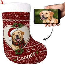 Load image into Gallery viewer, Yellow Labrador Christmas Stocking – Heart Knit Portrait – Personalize with Photo and Name-Christmas Ornament-Christmas,Christmas Stocking,Labrador,Personalize Artwork-1