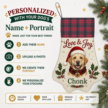 Load image into Gallery viewer, Yellow Labrador Christmas Stocking - Holly &amp; Tartan Portrait - Personalize with Photo and Name-Christmas Ornament-Christmas,Christmas Stocking,Personalize Artwork-2