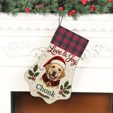 Load image into Gallery viewer, Yellow Labrador Christmas Stocking - Holly &amp; Tartan Portrait - Personalize with Photo and Name-Christmas Ornament-Christmas,Christmas Stocking,Personalize Artwork-6
