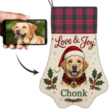 Load image into Gallery viewer, Yellow Labrador Christmas Stocking - Holly &amp; Tartan Portrait - Personalize with Photo and Name-Christmas Ornament-Christmas,Christmas Stocking,Personalize Artwork-1