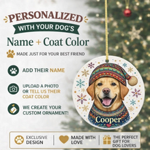 Load image into Gallery viewer, Yellow Labrador Ornament - Christmas Folk Art Design - Personalize with Photo and Name